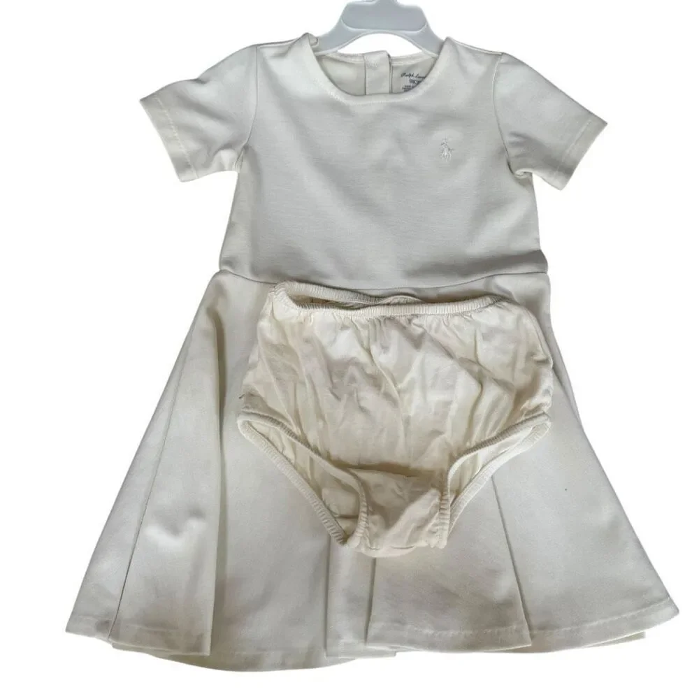 Ralph Lauren toddler Girls Pleated A-Line Dress Ivory White Stretchy size 24M